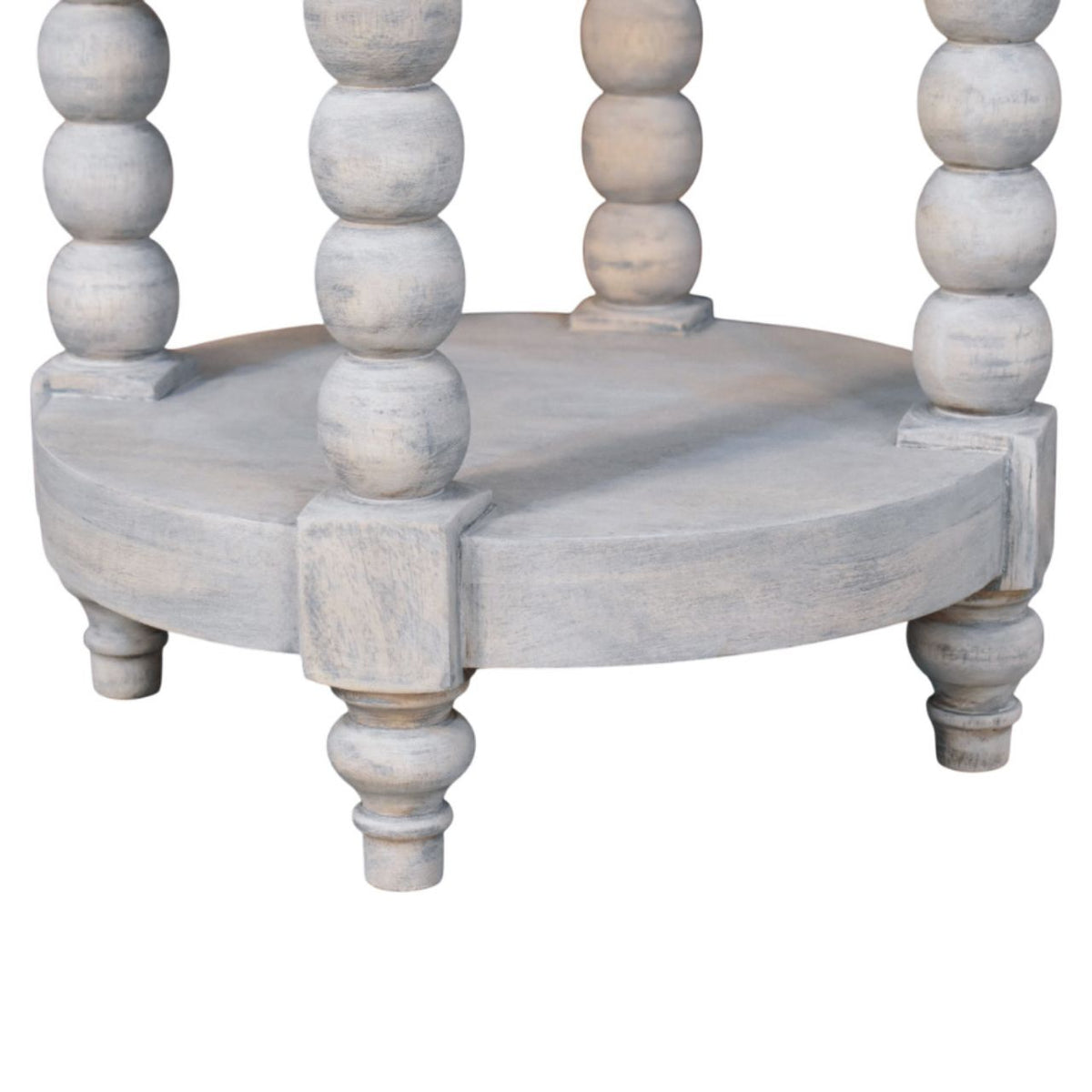 Spindle Round Solid Mango Wood Side Table – Washed Finish