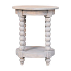 Spindle Round Solid Mango Wood Side Table – Washed Finish