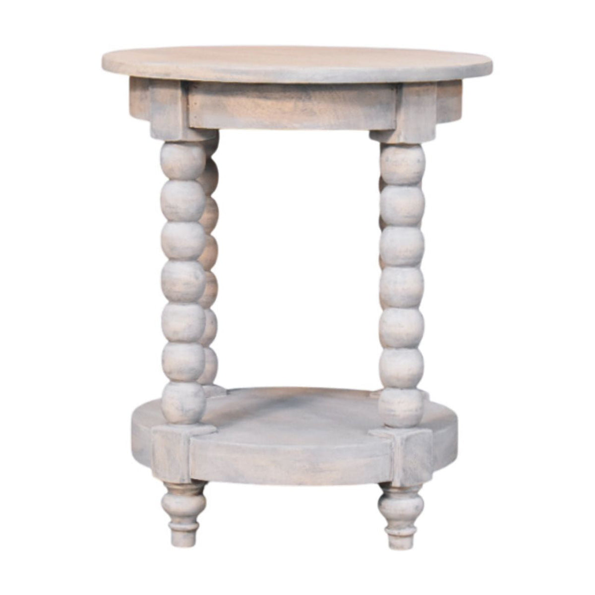 Spindle Round Solid Mango Wood Side Table – Washed Finish