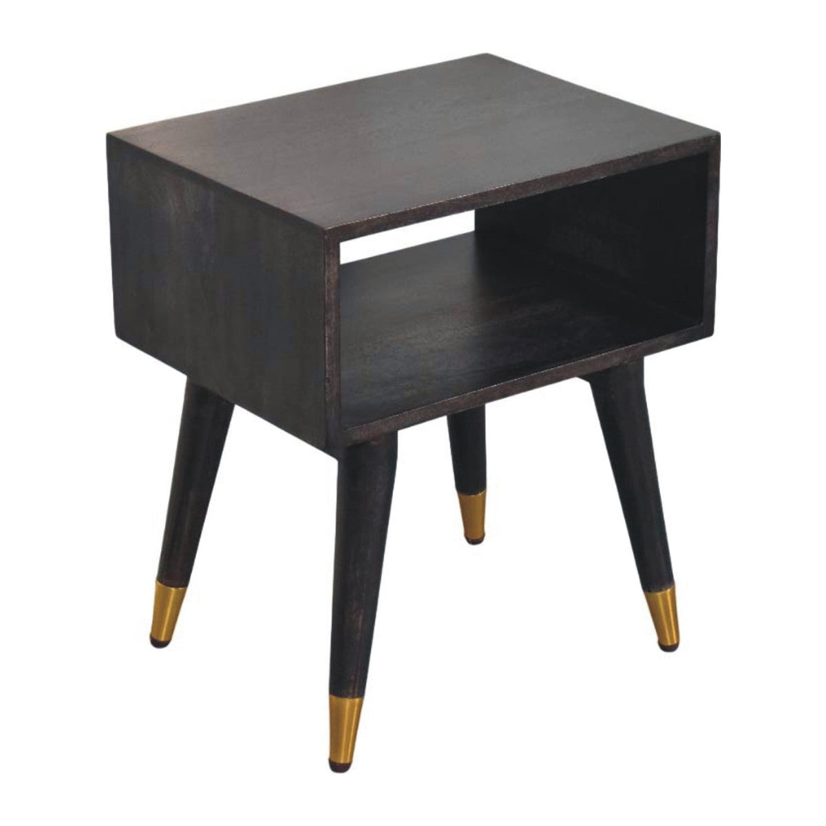 Valenza Frame Solid Mango Wood Bedside Table – Carbon Ash Finish