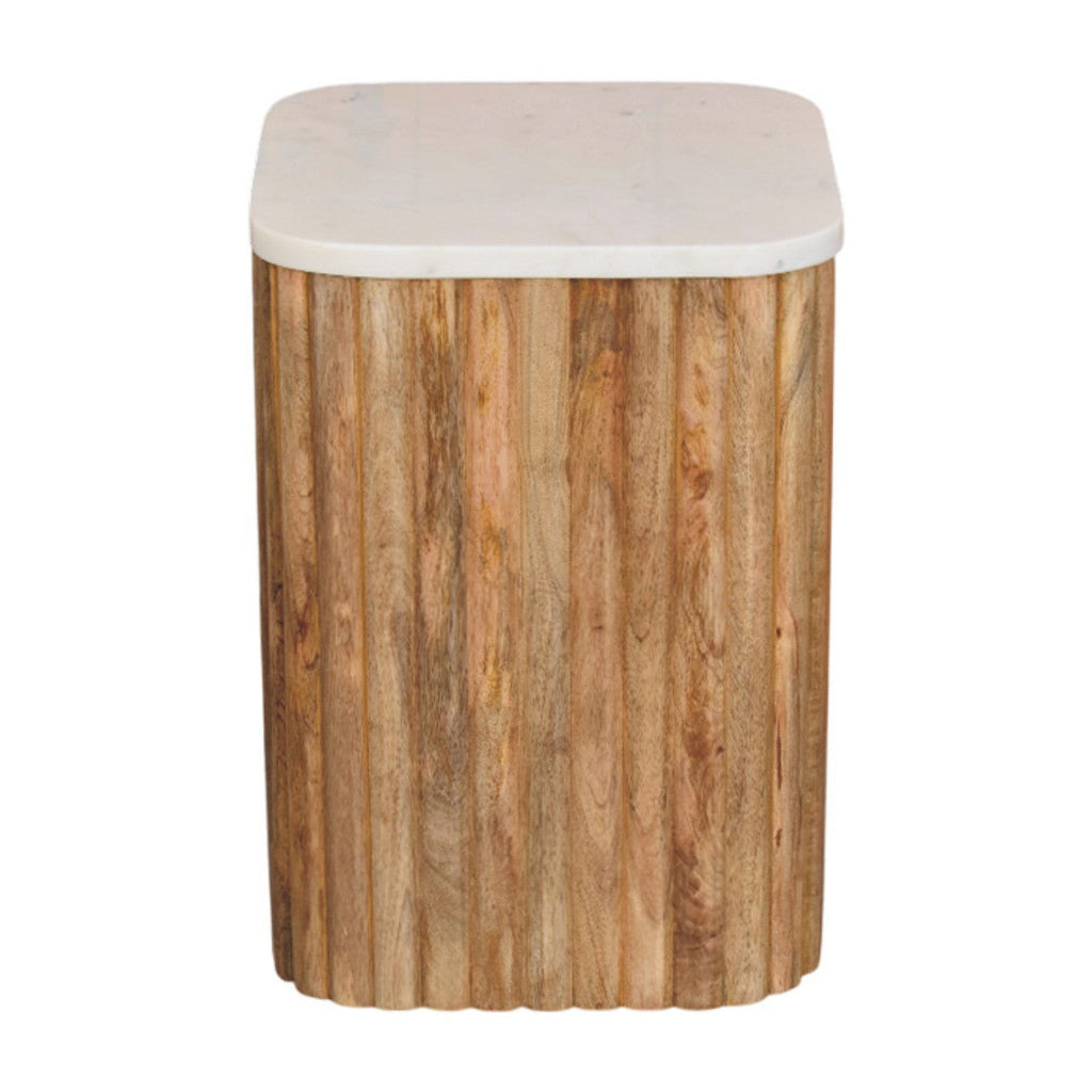 Marble Solid Mango Wood Side Table – Oak-Ish Finish