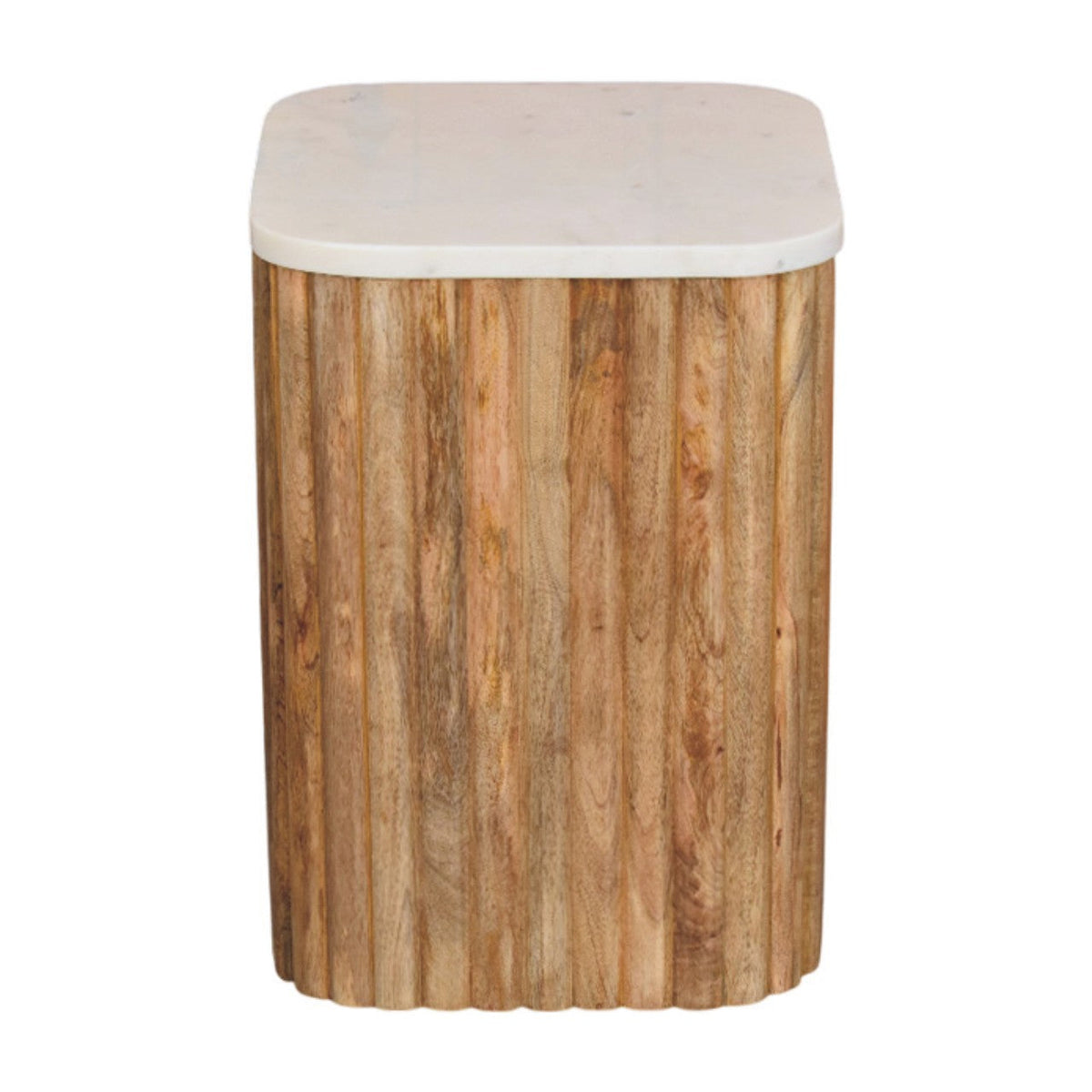 Marble Solid Mango Wood Side Table – Oak-Ish Finish