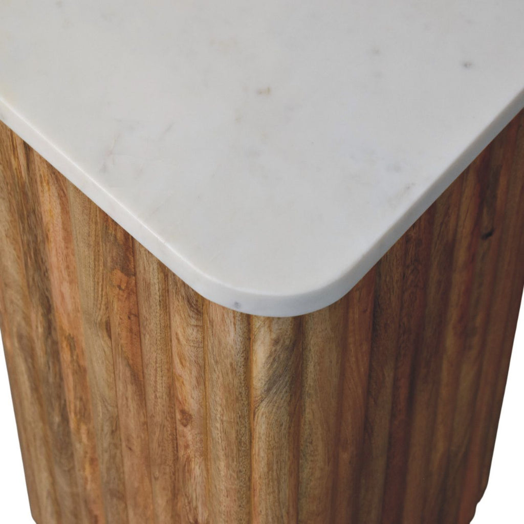 Marble Solid Mango Wood Side Table – Oak-Ish Finish