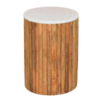 Fluted Marble Solid Mango Wood Side Table – Oak-Ish Finish