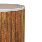 Fluted Marble Solid Mango Wood Side Table – Oak-Ish Finish
