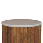 Fluted Marble Solid Mango Wood Side Table – Oak-Ish Finish