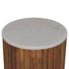 Fluted Marble Solid Mango Wood Side Table – Oak-Ish Finish