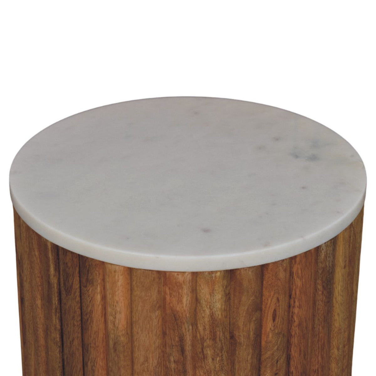 Fluted Marble Solid Mango Wood Side Table – Oak-Ish Finish