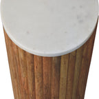 Fluted Marble Solid Mango Wood Side Table – Oak-Ish Finish
