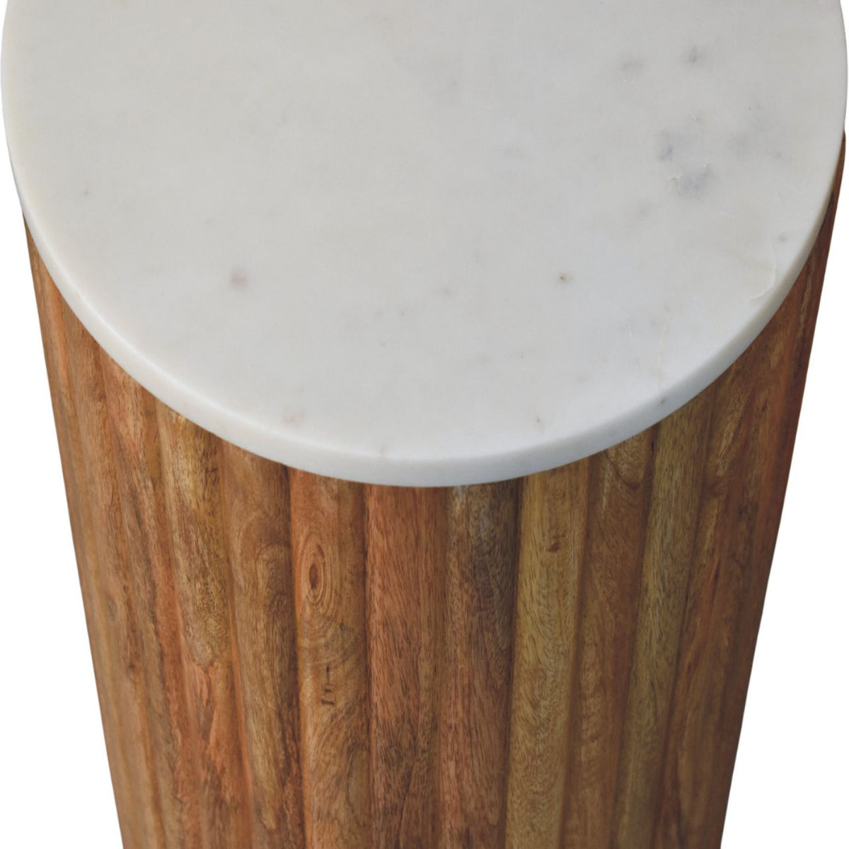 Fluted Marble Solid Mango Wood Side Table – Oak-Ish Finish