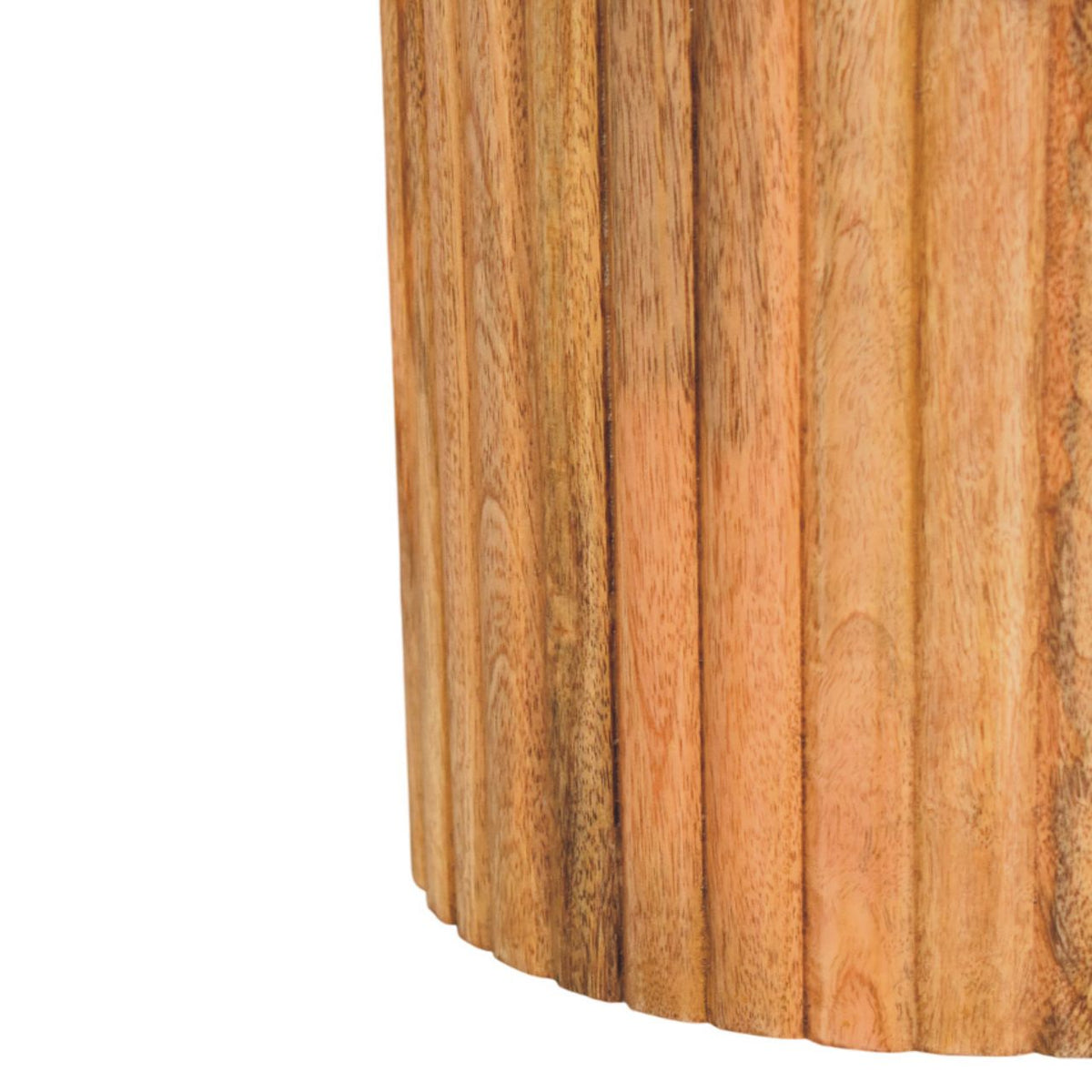 Fluted Marble Solid Mango Wood Side Table – Oak-Ish Finish