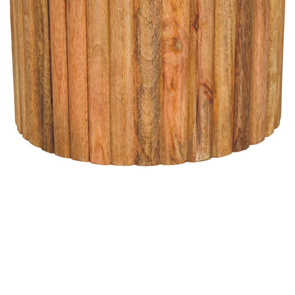 Fluted Marble Solid Mango Wood Side Table – Oak-Ish Finish