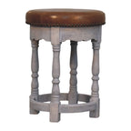 Rustic Charm Leather Stool – Acid Wash Finish