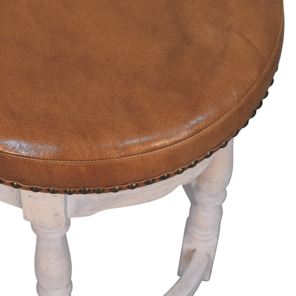 Rustic Charm Leather Stool – Acid Wash Finish