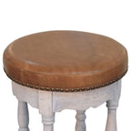 Rustic Charm Leather Stool – Acid Wash Finish