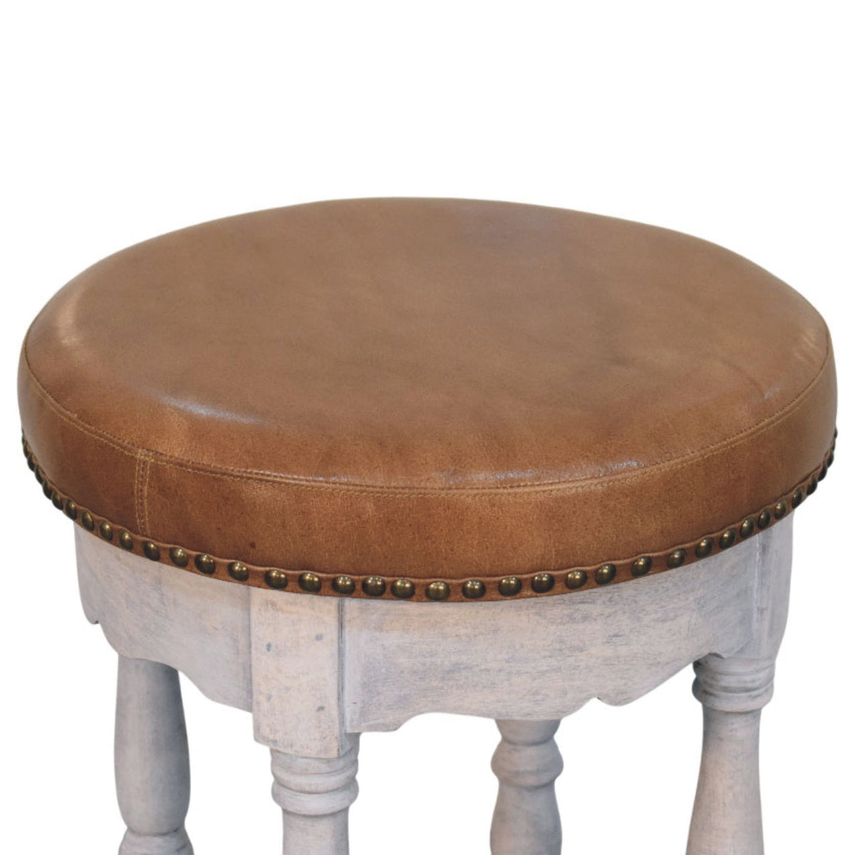 Rustic Charm Leather Stool – Acid Wash Finish
