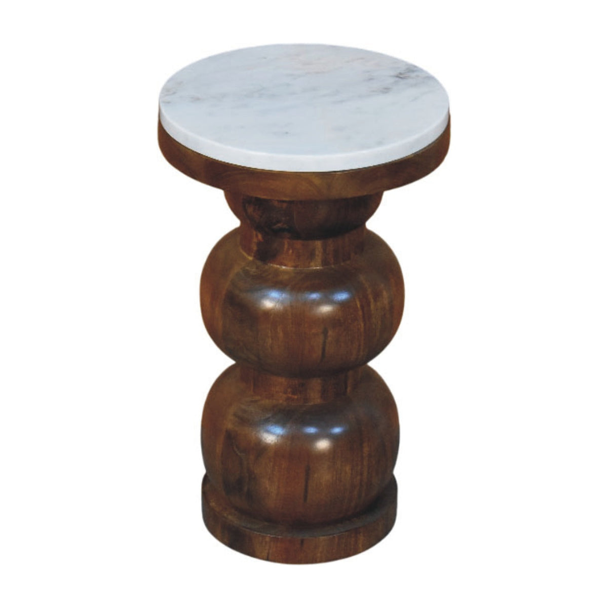Marble Top Bulla Solid Mango Wood Side Table