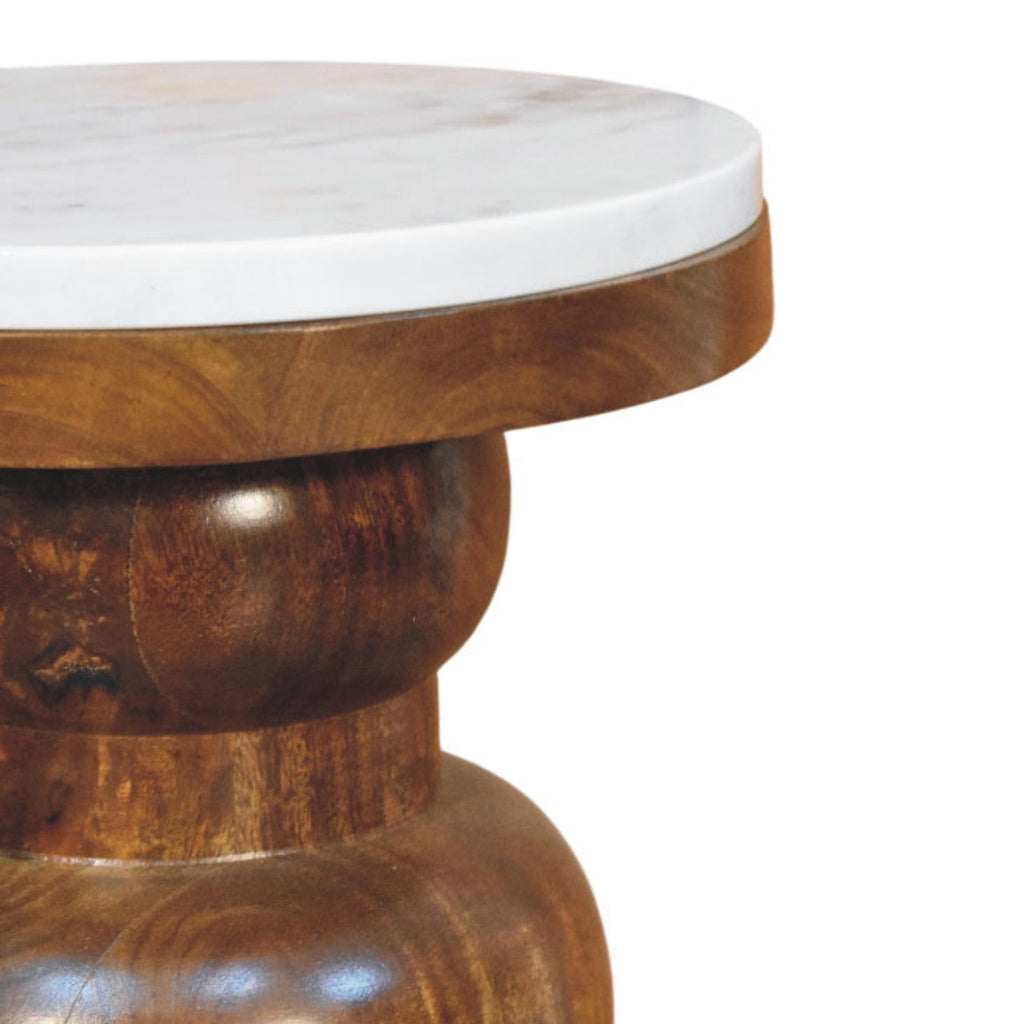 Marble Top Bulla Solid Mango Wood Side Table
