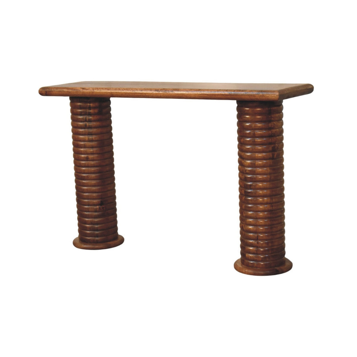 Sculpted Leg Solid Mango Wood Console – Amber Oak Finish