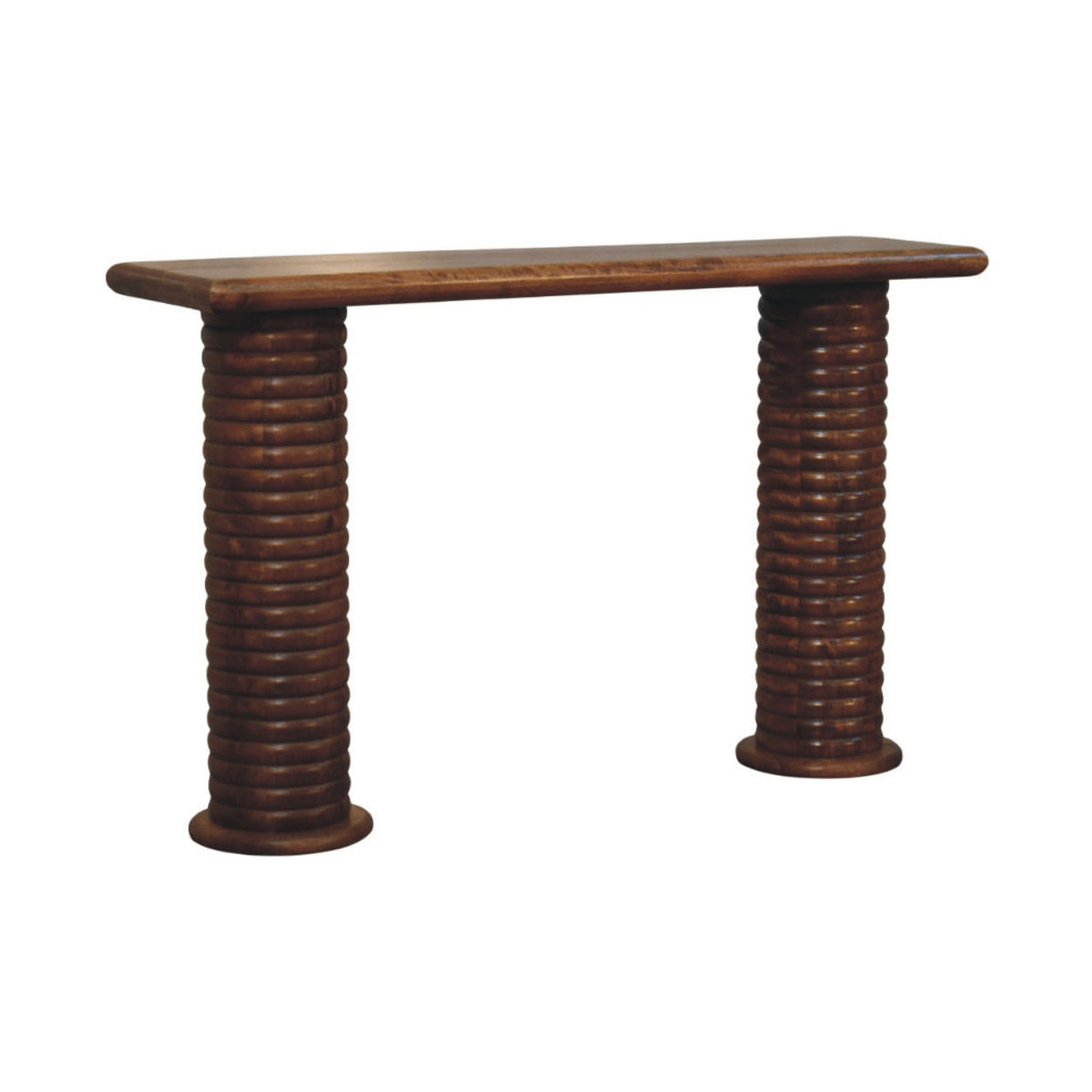 Sculpted Leg Solid Mango Wood Console – Amber Oak Finish