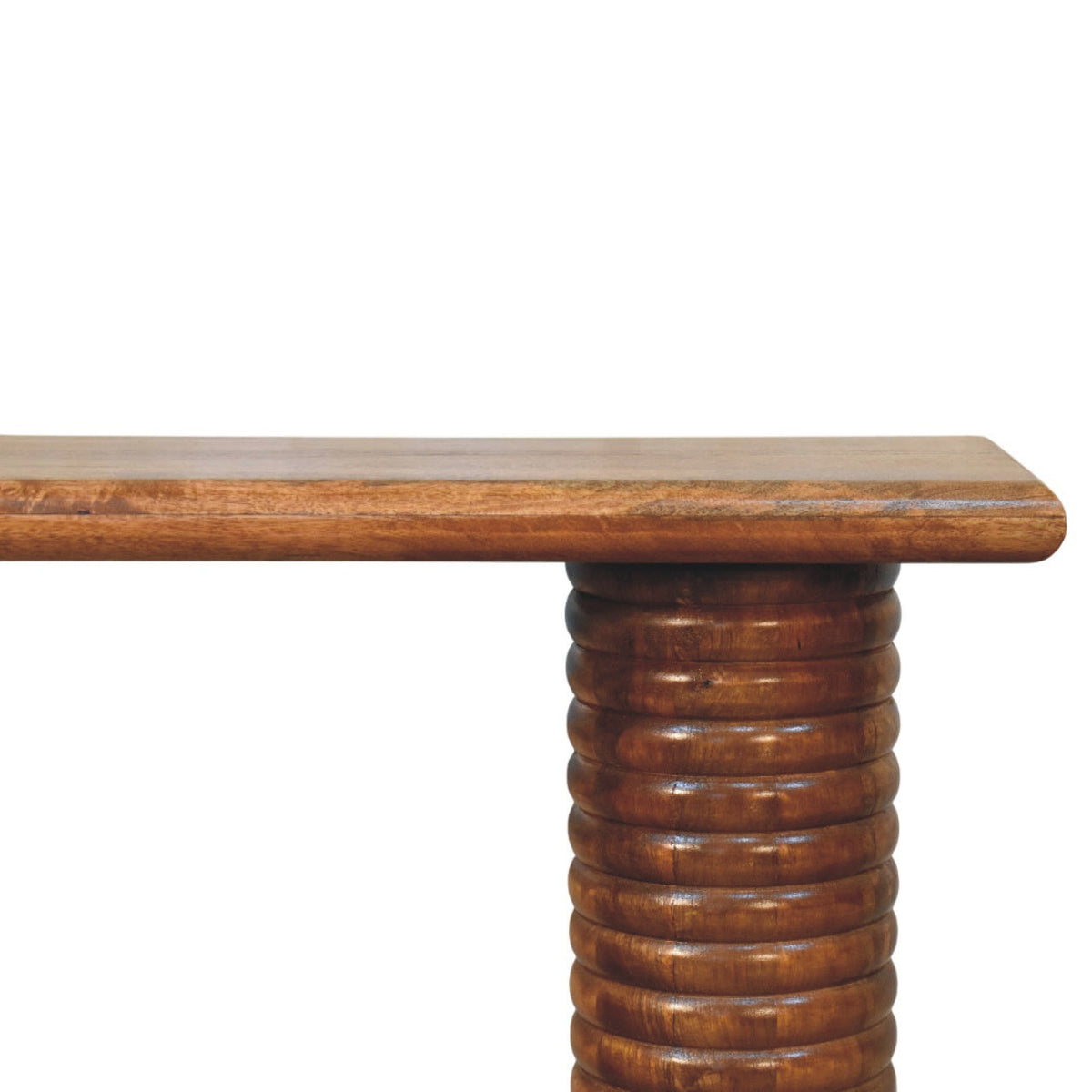 Sculpted Leg Solid Mango Wood Console – Amber Oak Finish