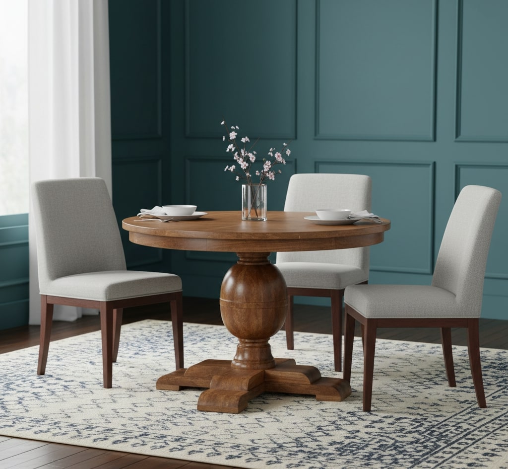 Wentworth Round Solid Mango Wood Dining Table – Golden Teak Finish