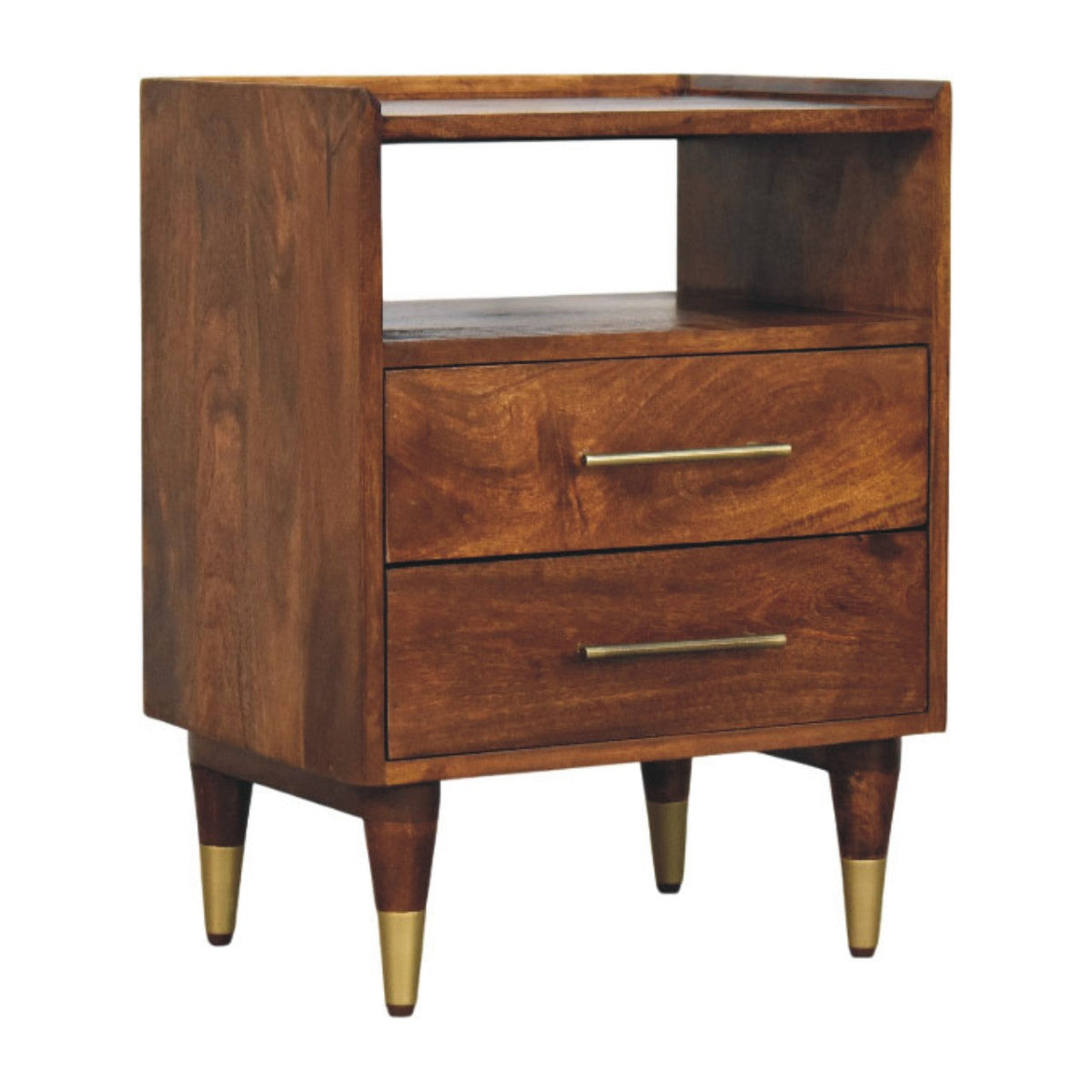 Valenza Open Frame Solid Mango Wood Bedside Table – Chestnut Finish
