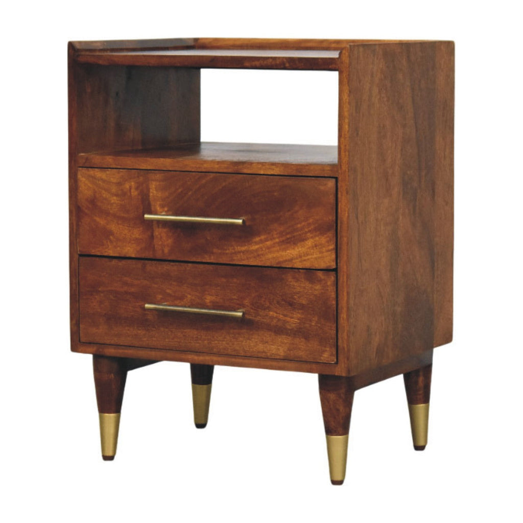 Valenza Open Frame Solid Mango Wood Bedside Table – Chestnut Finish
