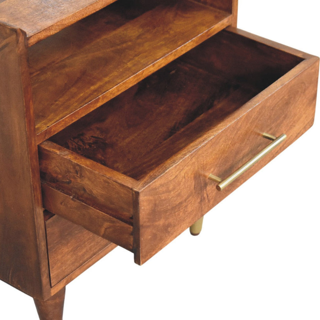Valenza Open Frame Solid Mango Wood Bedside Table – Chestnut Finish