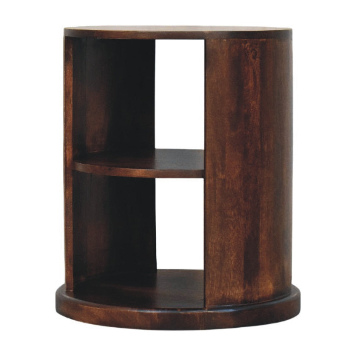 Ventura Round Open-Shelf Solid Mango Wood Side Table – California Walnut Finish