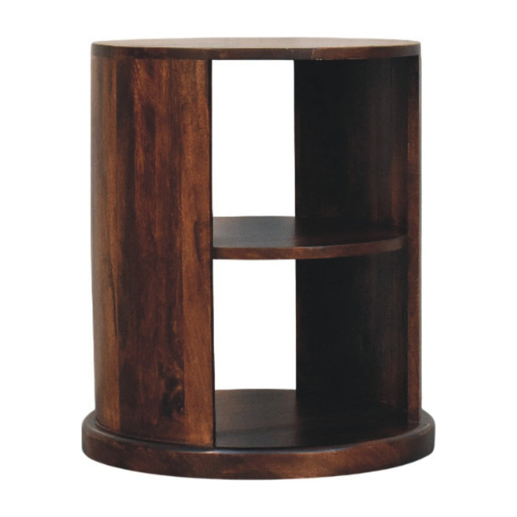 Ventura Round Open-Shelf Solid Mango Wood Side Table – California Walnut Finish