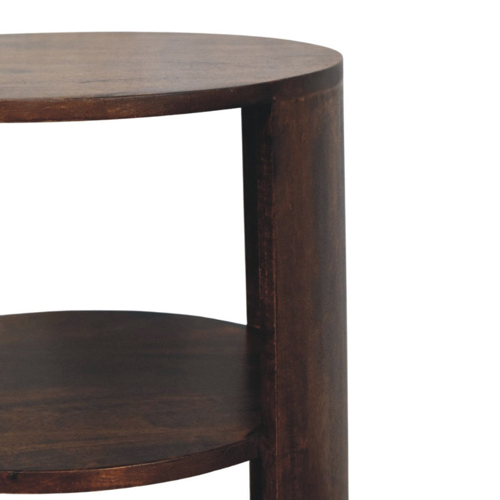 Ventura Round Open-Shelf Solid Mango Wood Side Table – California Walnut Finish