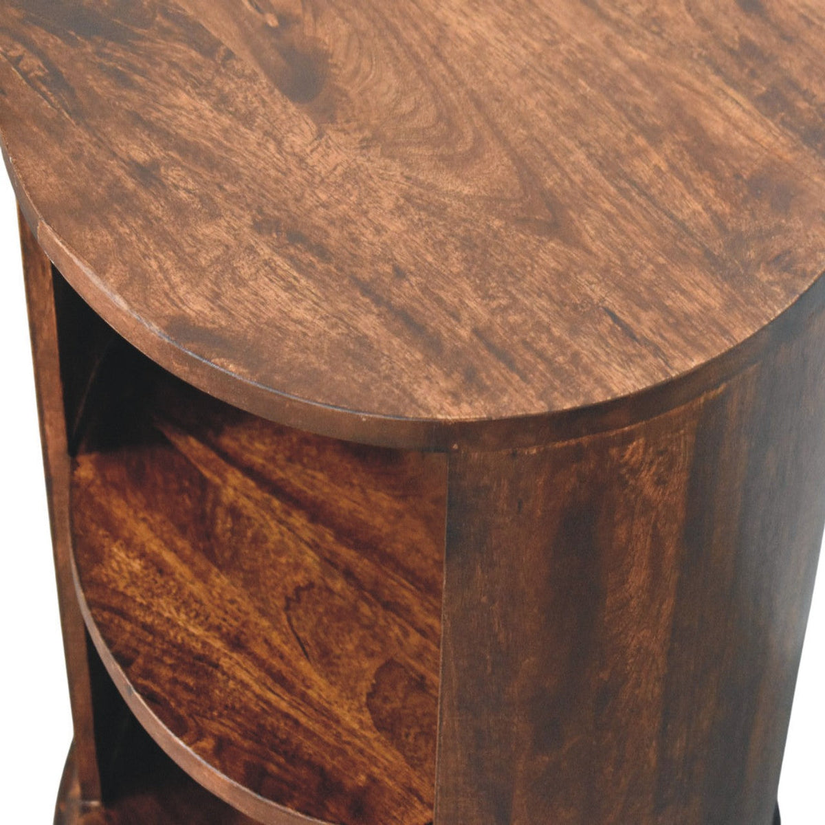 Ventura Round Open-Shelf Solid Mango Wood Side Table – California Walnut Finish