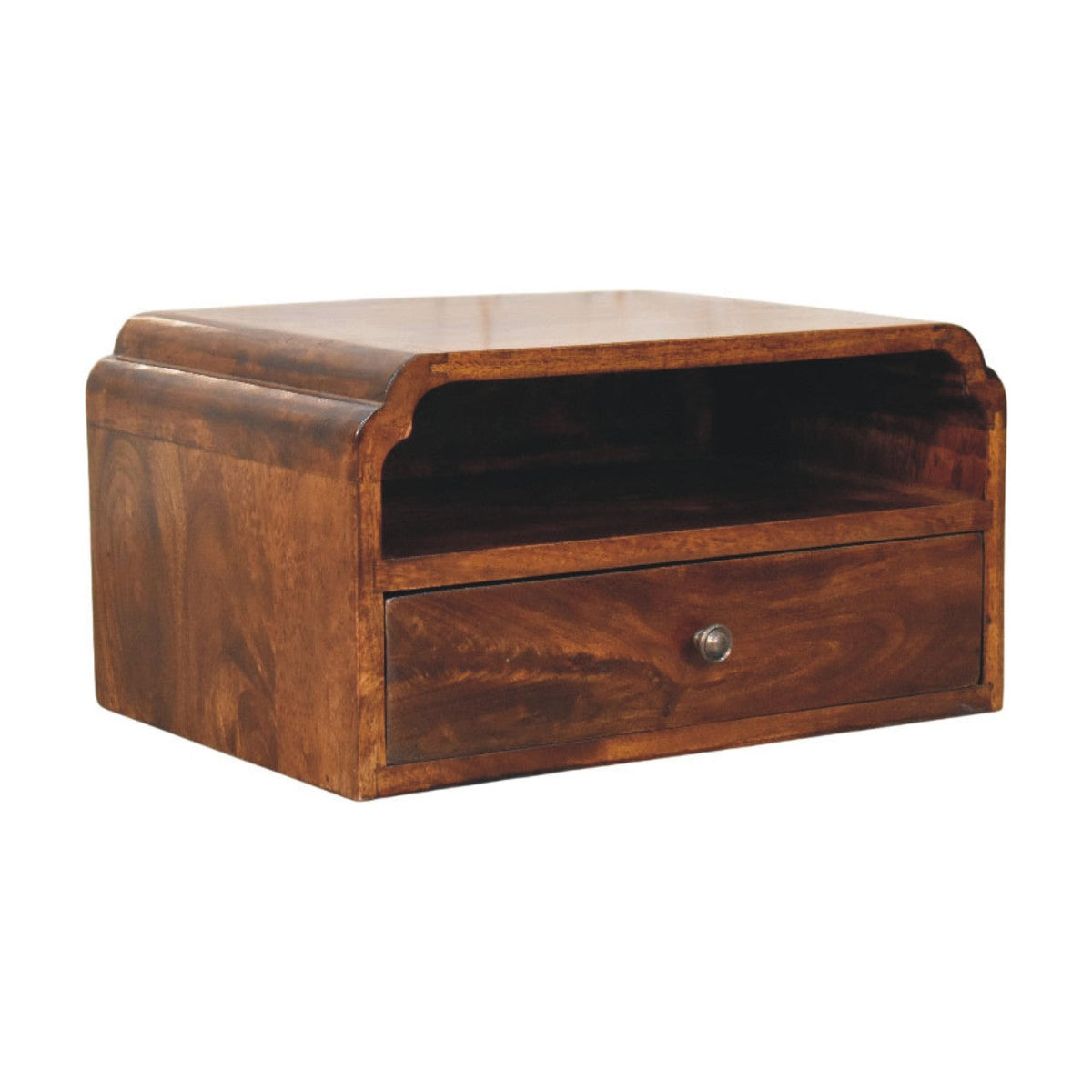 Avora Wall-Mounted Solid Mango Wood Bedside Table – Chestnut Finish