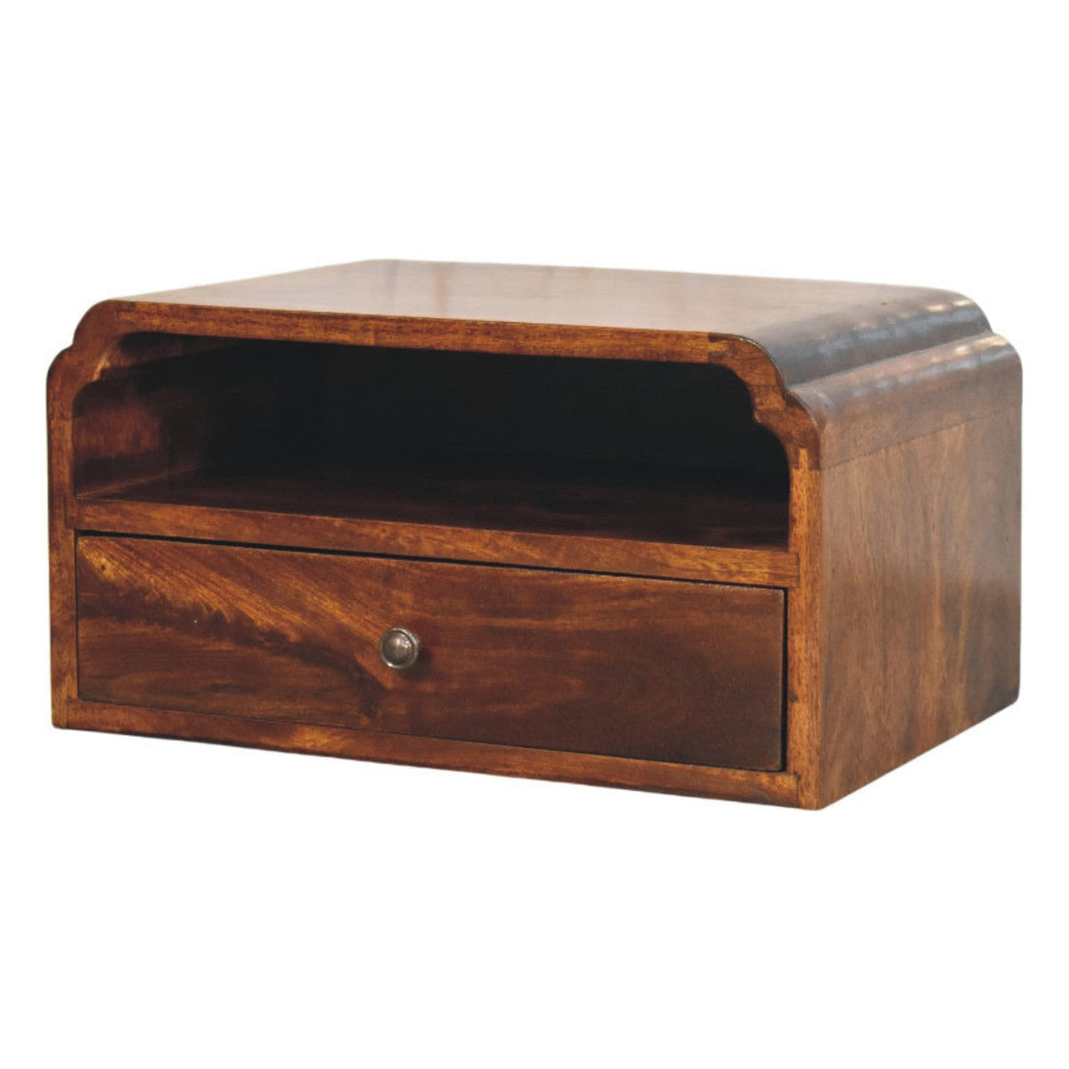 Avora Wall-Mounted Solid Mango Wood Bedside Table – Chestnut Finish
