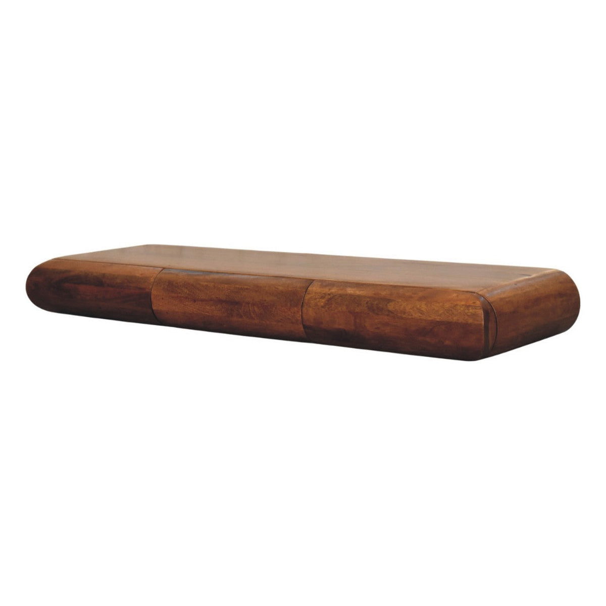 Solis Solid Mango Wood Floating Console – Amber Oak Finish, 2 Hidden Drawers