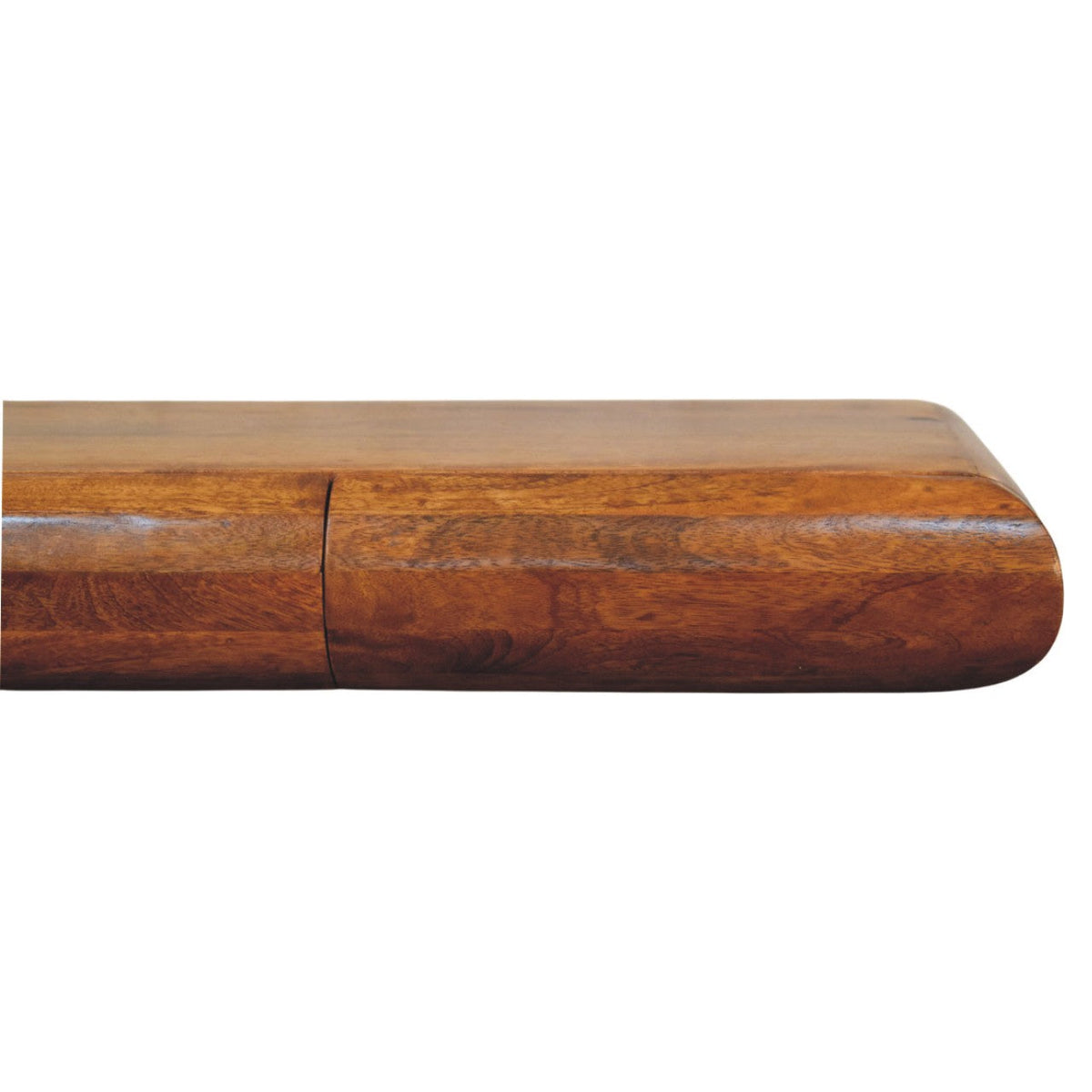 Solis Solid Mango Wood Floating Console – Amber Oak Finish, 2 Hidden Drawers