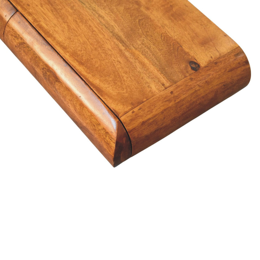 Solis Solid Mango Wood Floating Console – Amber Oak Finish, 2 Hidden Drawers
