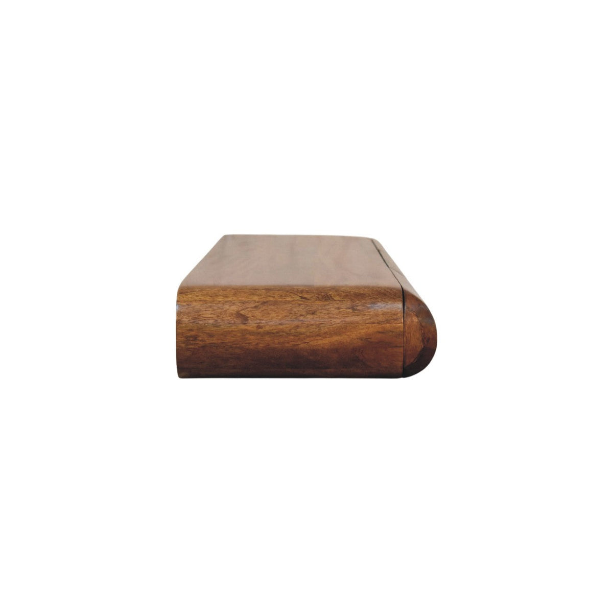 Solis Solid Mango Wood Floating Console – Amber Oak Finish, 2 Hidden Drawers