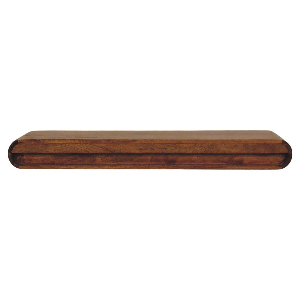 Solis Solid Mango Wood Floating Console – Amber Oak Finish, 2 Hidden Drawers