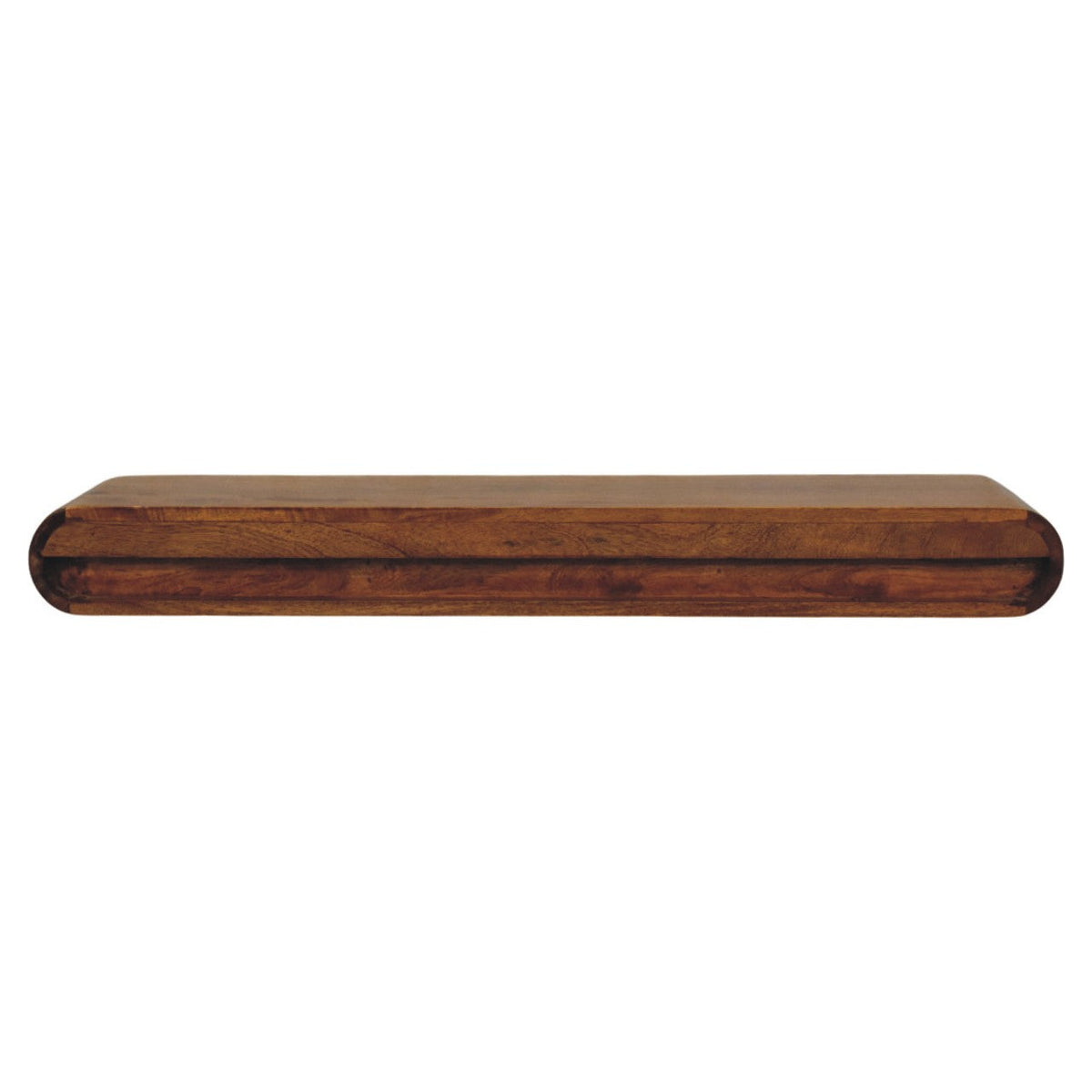 Solis Solid Mango Wood Floating Console – Amber Oak Finish, 2 Hidden Drawers