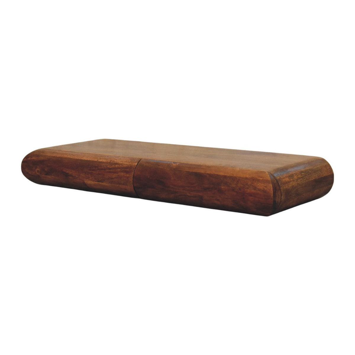 Solis Solid Mango Wood Floating Console – Amber Oak Finish, 3 Hidden Drawers