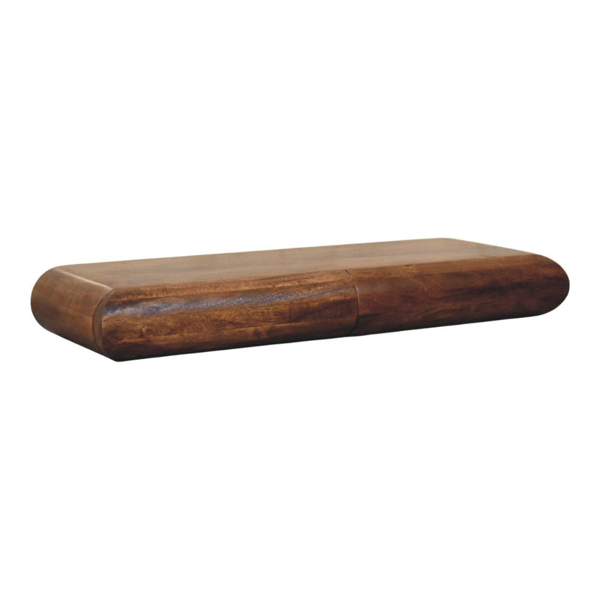 Solis Solid Mango Wood Floating Console – Amber Oak Finish, 3 Hidden Drawers
