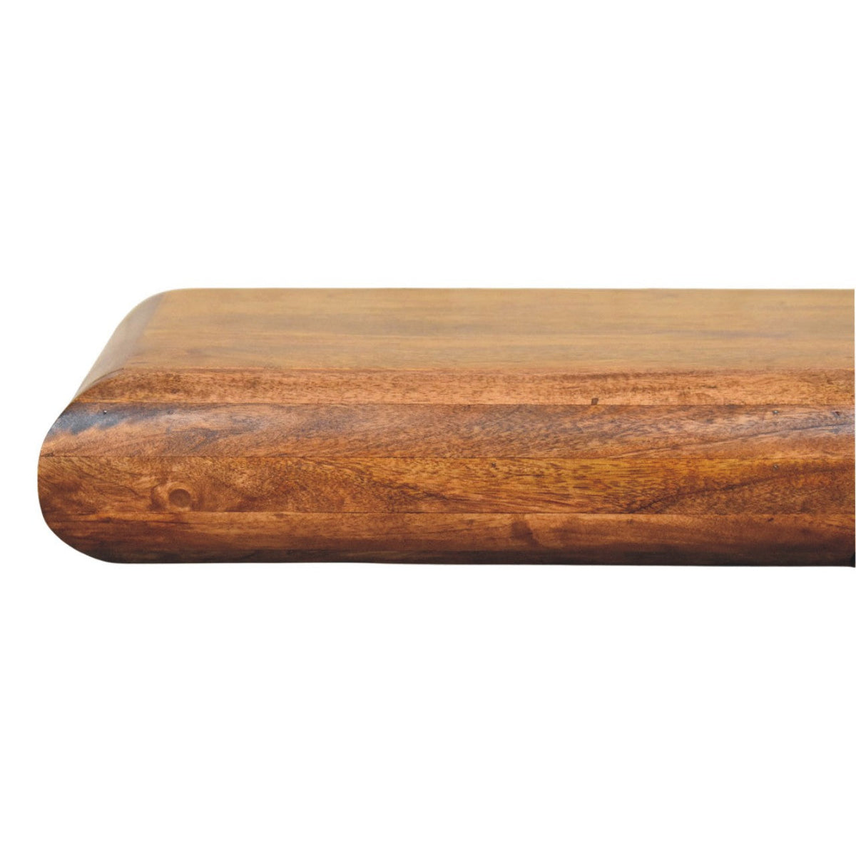 Solis Solid Mango Wood Floating Console – Amber Oak Finish, 3 Hidden Drawers