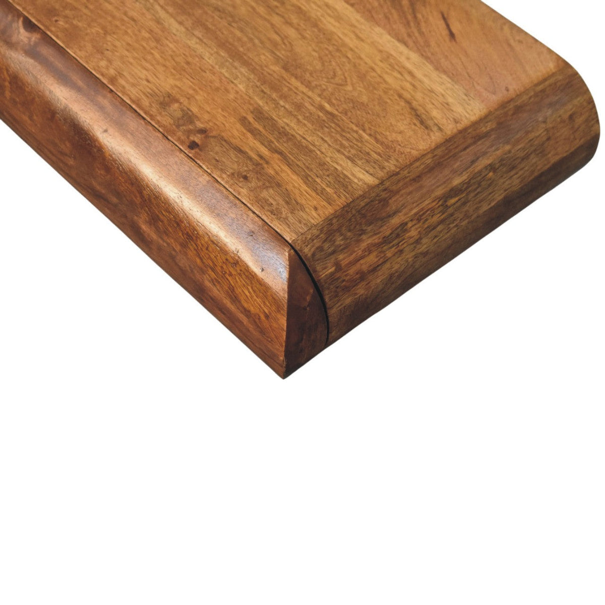 Solis Solid Mango Wood Floating Console – Amber Oak Finish, 3 Hidden Drawers