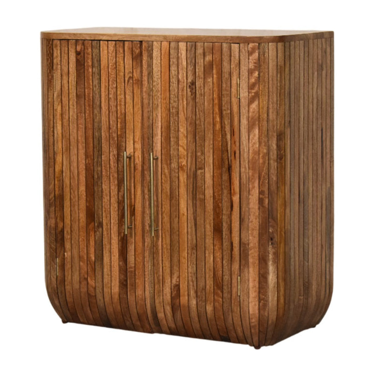 Fluted Curve Solid Mango Wood Cabinet – Golden Teak Finish
