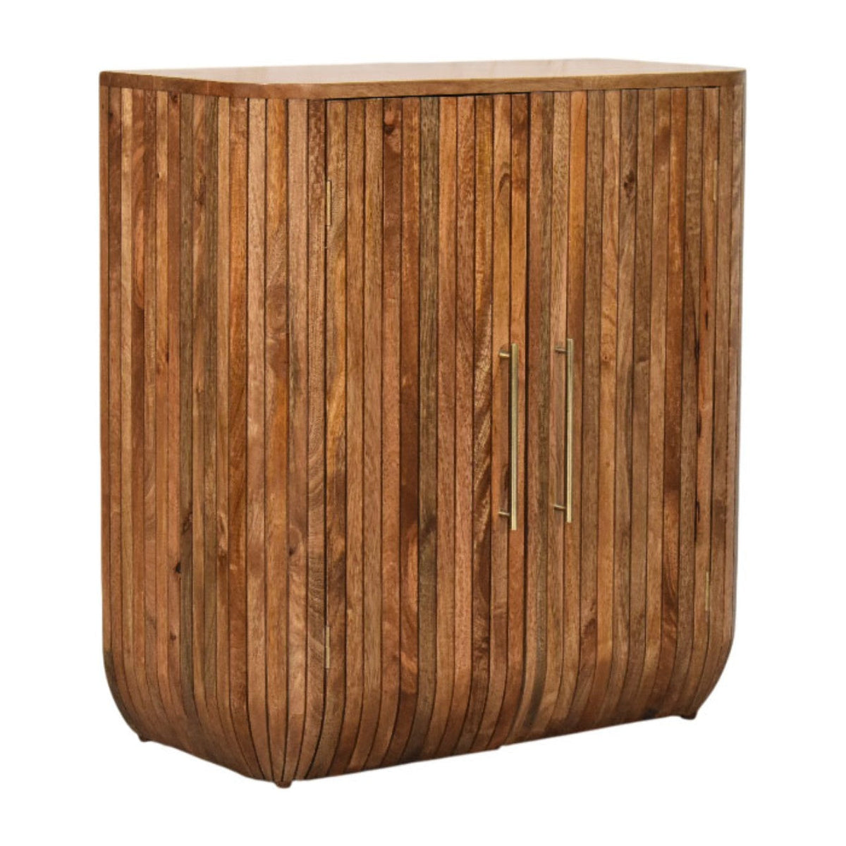 Fluted Curve Solid Mango Wood Cabinet – Golden Teak Finish