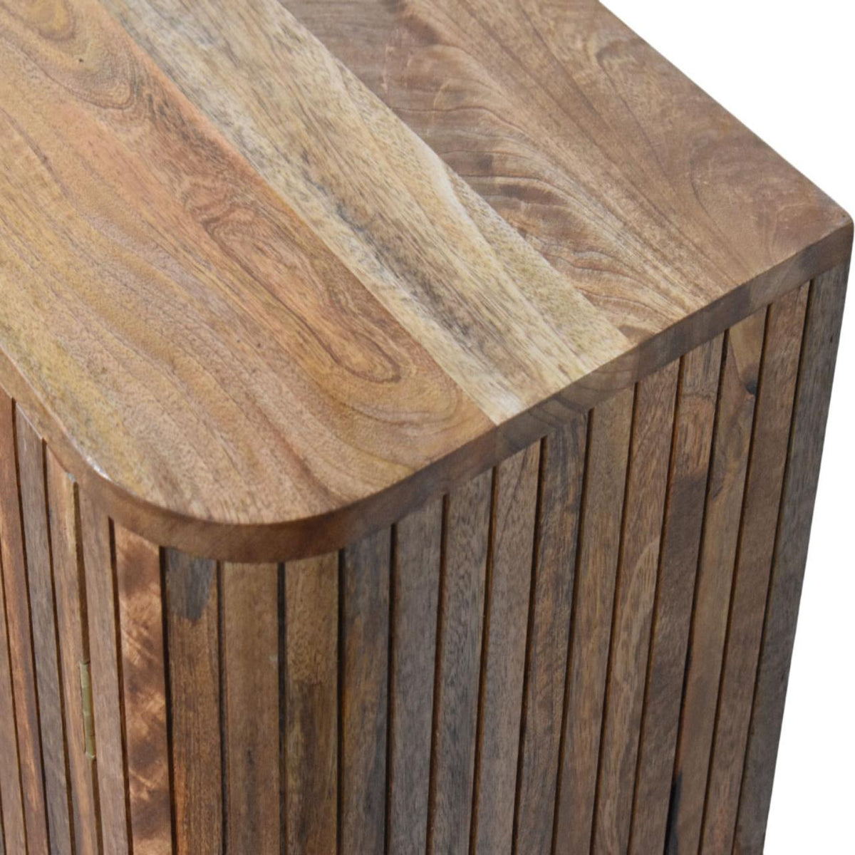 Fluted Curve Solid Mango Wood Cabinet – Golden Teak Finish