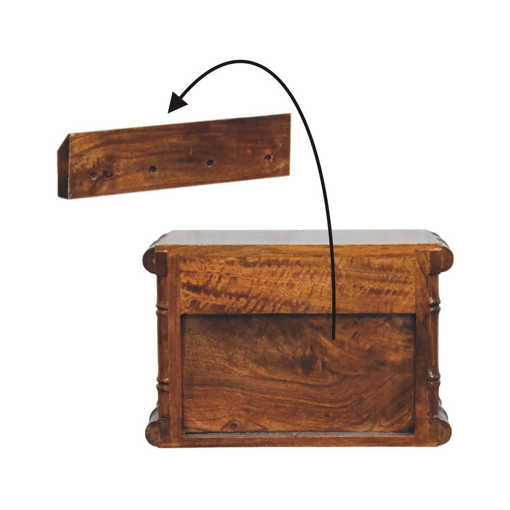 Bamboo-Inspired Wall-Mounted Solid Mango Wood Bedside Table – Chestnut Finish