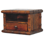 Bamboo-Inspired Wall-Mounted Solid Mango Wood Bedside Table – Chestnut Finish